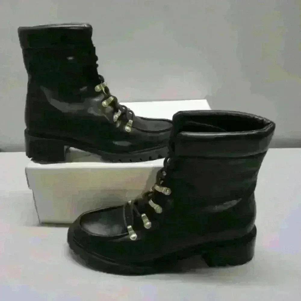 Schutz Women's US 6.5 B Jayne Soft Lightweight Leather Combat Boots Black - Picture 2 of 10